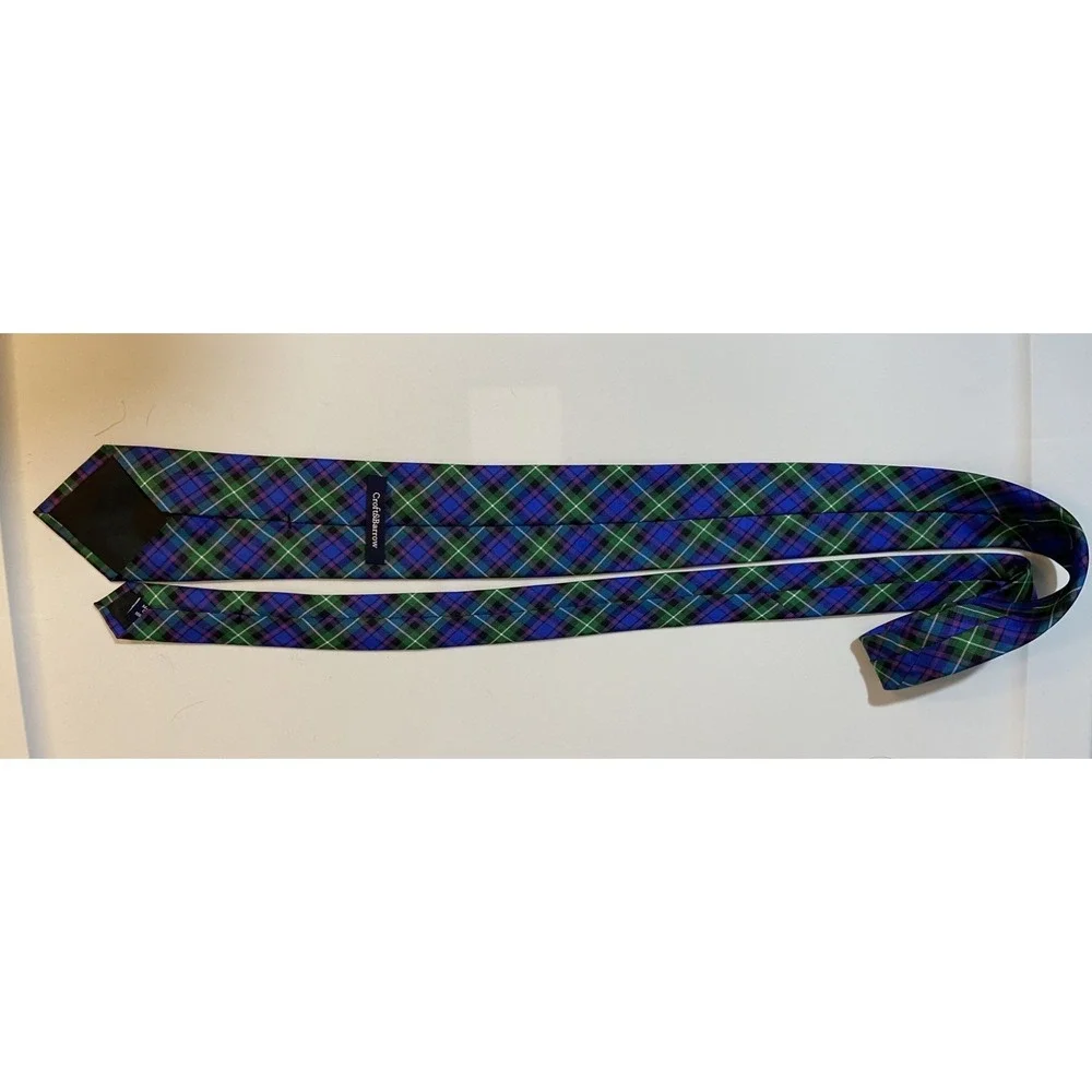 Croft‎ & Barrow Mens Classic 100% Silk NeckTie Plaid Tartan Blue Green - Picture 5 of 7